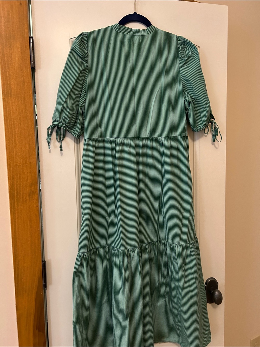 Nation LTD Dustin Romantic MIDI Green and Navy Striped Shirt Dress add Denim - Picture 8 of 9